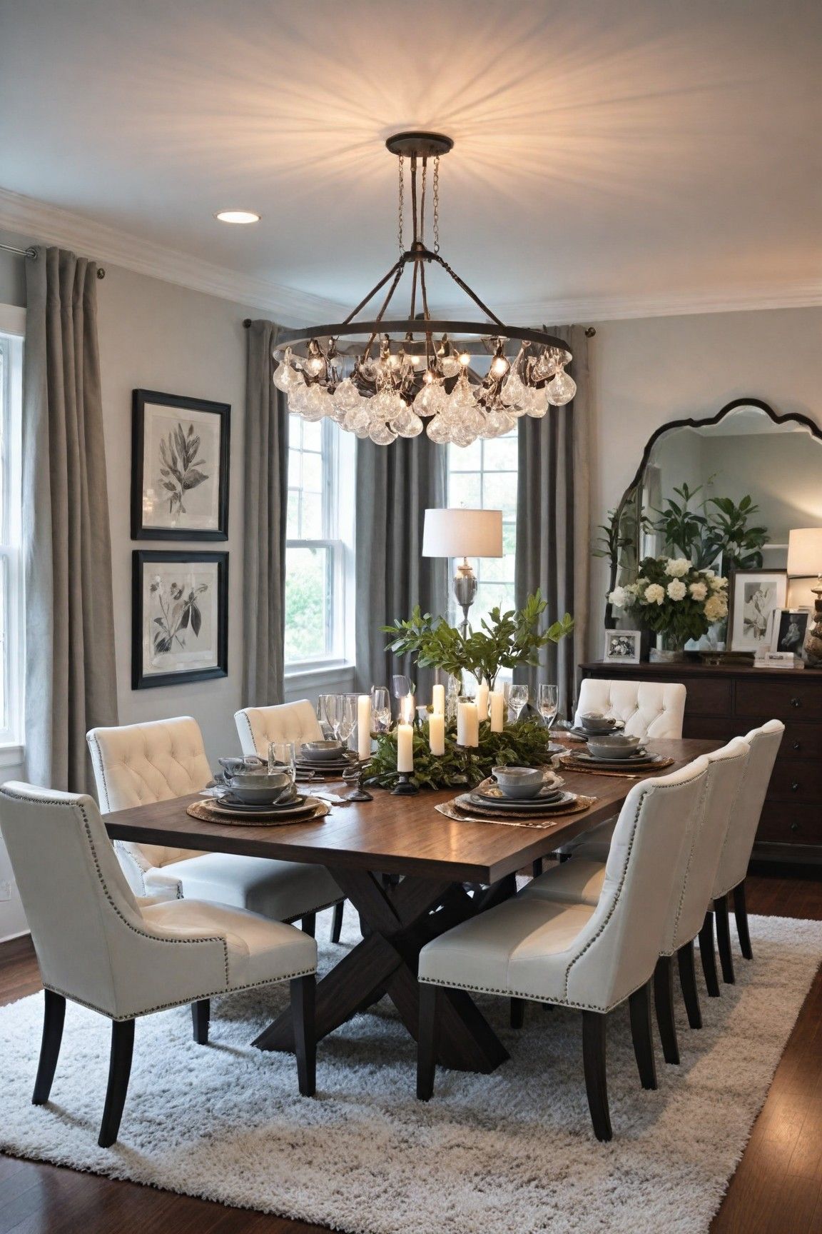 Elegant Transitional Dining Room with Crystal Chandelier