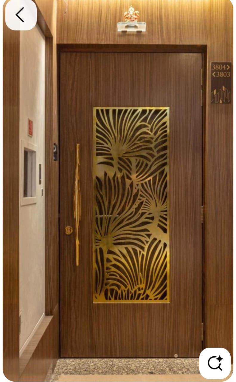Contemporary Apartment Entry Door with Gold Laser-Cut Panel