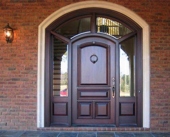Elegant Traditional Wooden Entry Door with Glass Insets