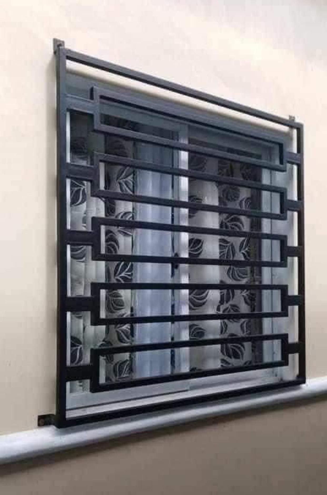 Modern Black Geometric Steel Window Grill Design