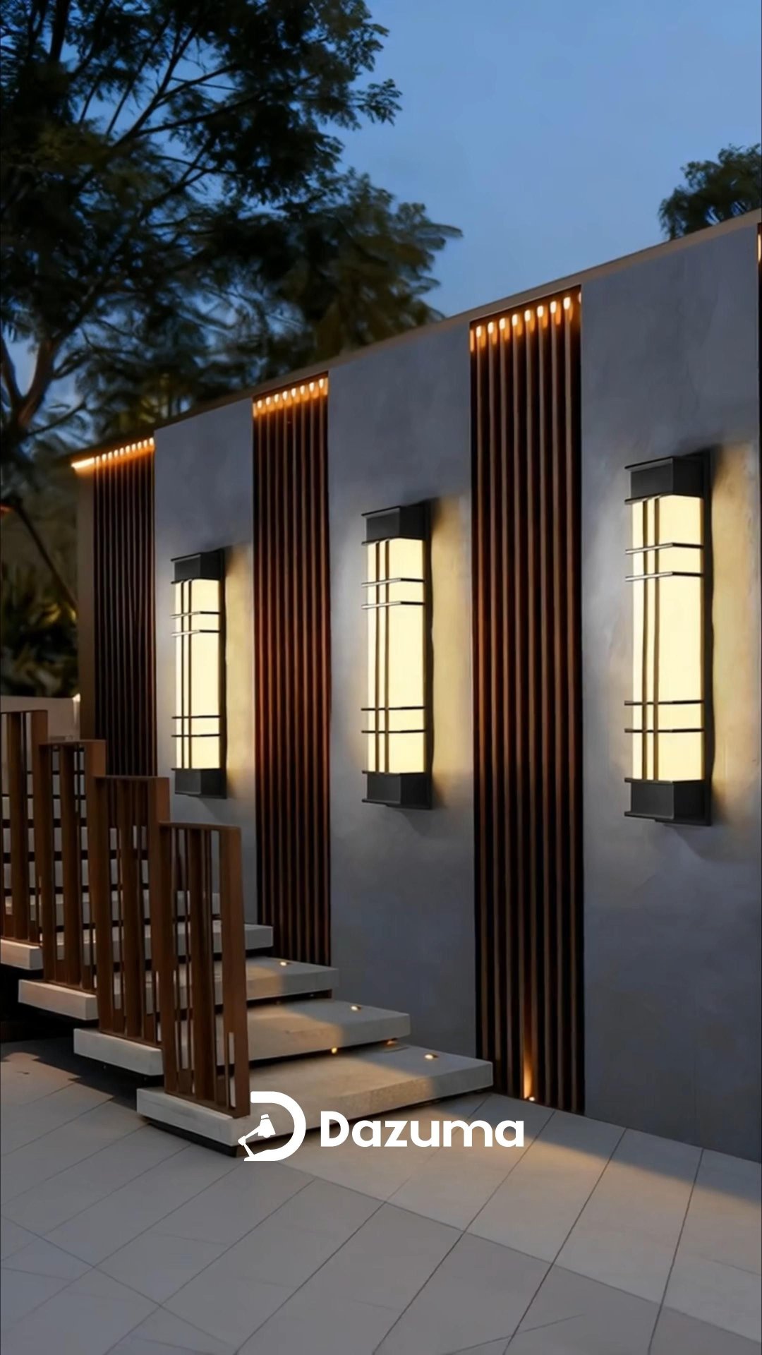 Modern Outdoor Wall Lighting with Vertical Wooden Slats