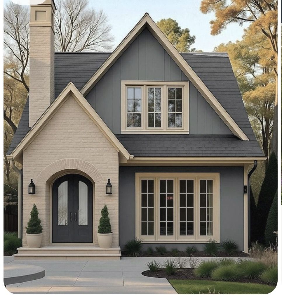 Charming Gable Roof House Exterior with Contrasting Brick and Siding