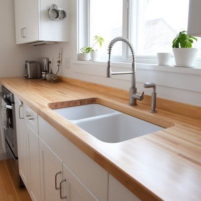 Bright Kitchen with Butcher Block Countertops and Undermount Sink