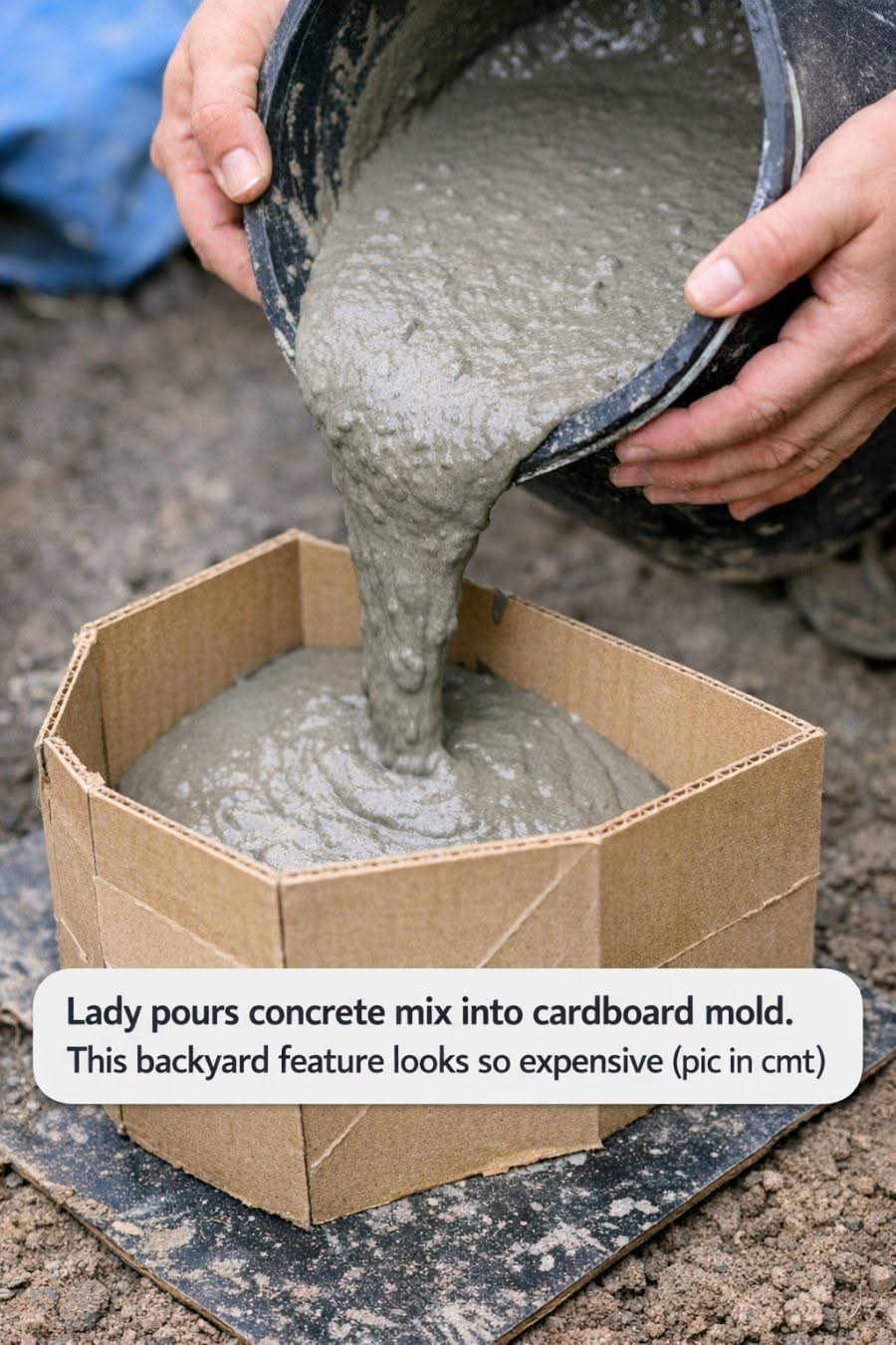 DIY Concrete Pour Into Cardboard Mold for Backyard Feature