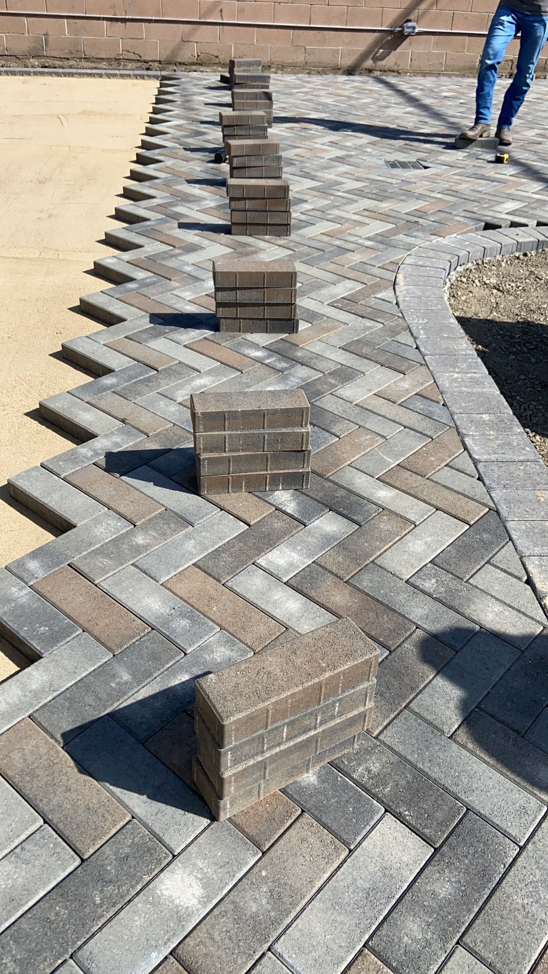 Herringbone Interlocking Paver Patio Under Construction