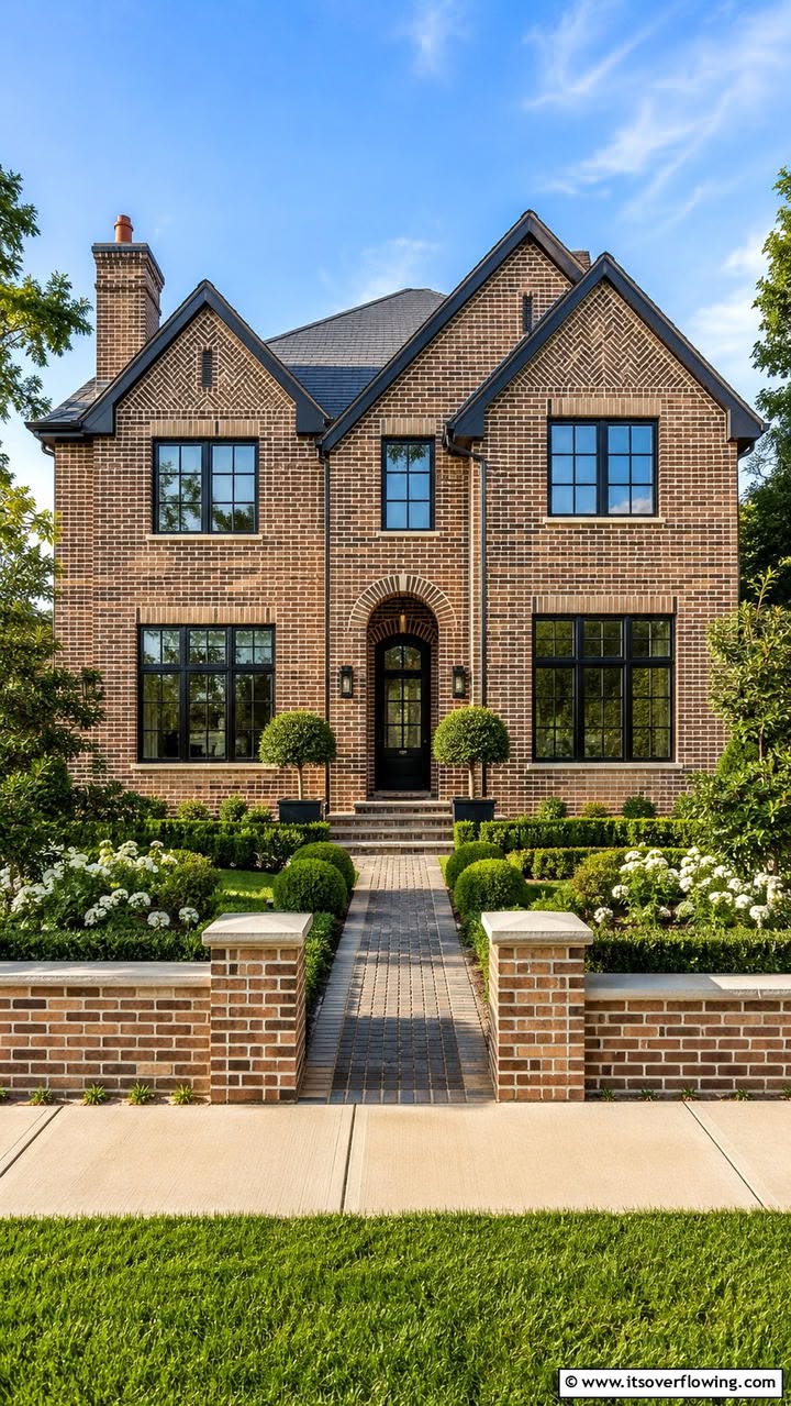 Classic Brick Two-Story Home with Symmetrical Front Landscaping