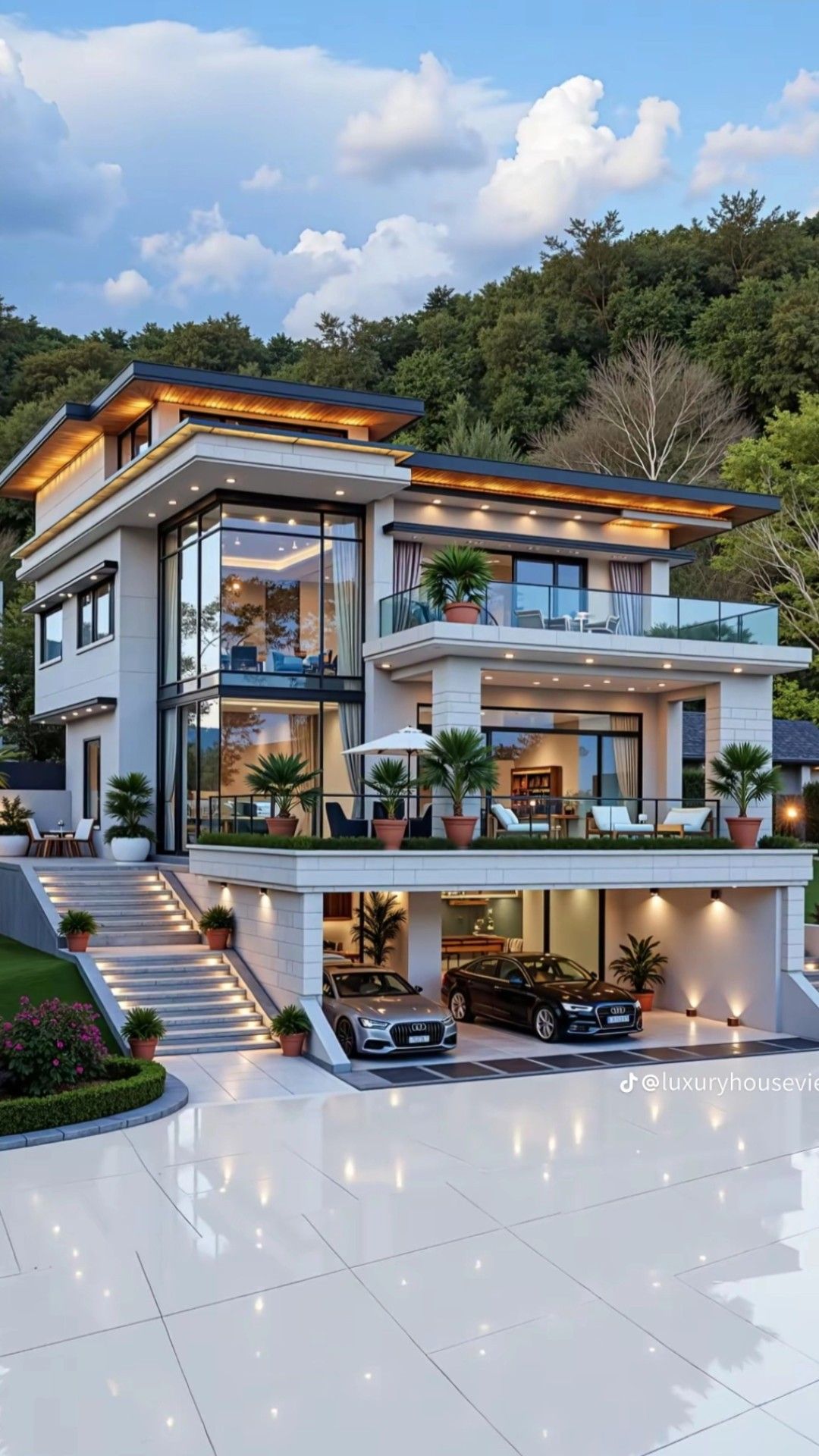 Contemporary Multi-Level Home with Glass Walls and Open Terraces